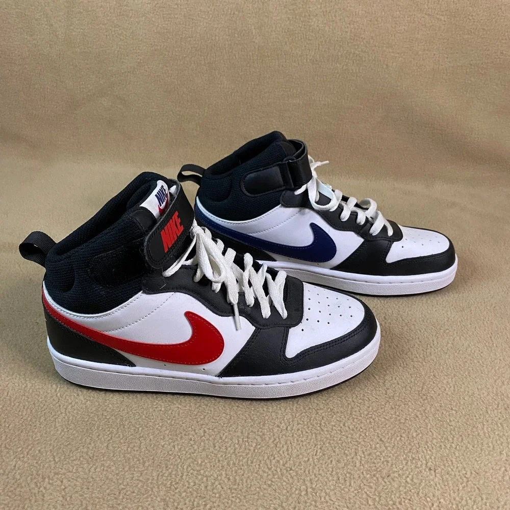 Nike Court Vision Mid Kids Sneakers Black White Red Blue Strap Casual Sz 7Y EUC‎